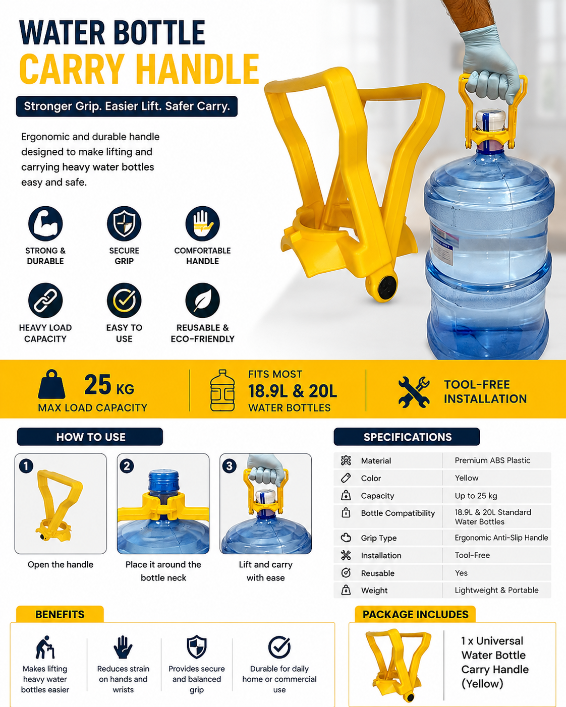 Universal Water Bottle Carry Handle (18.9L & 20L) – Heavy Duty ABS Lifting Grip ( 2 pcs pack)